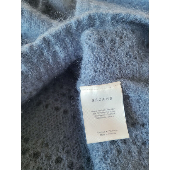 Sezane Theodore Kid Mohair Blend Open Knit Hooded Jumper Powder Blue Size Small - Picture 9 of 9